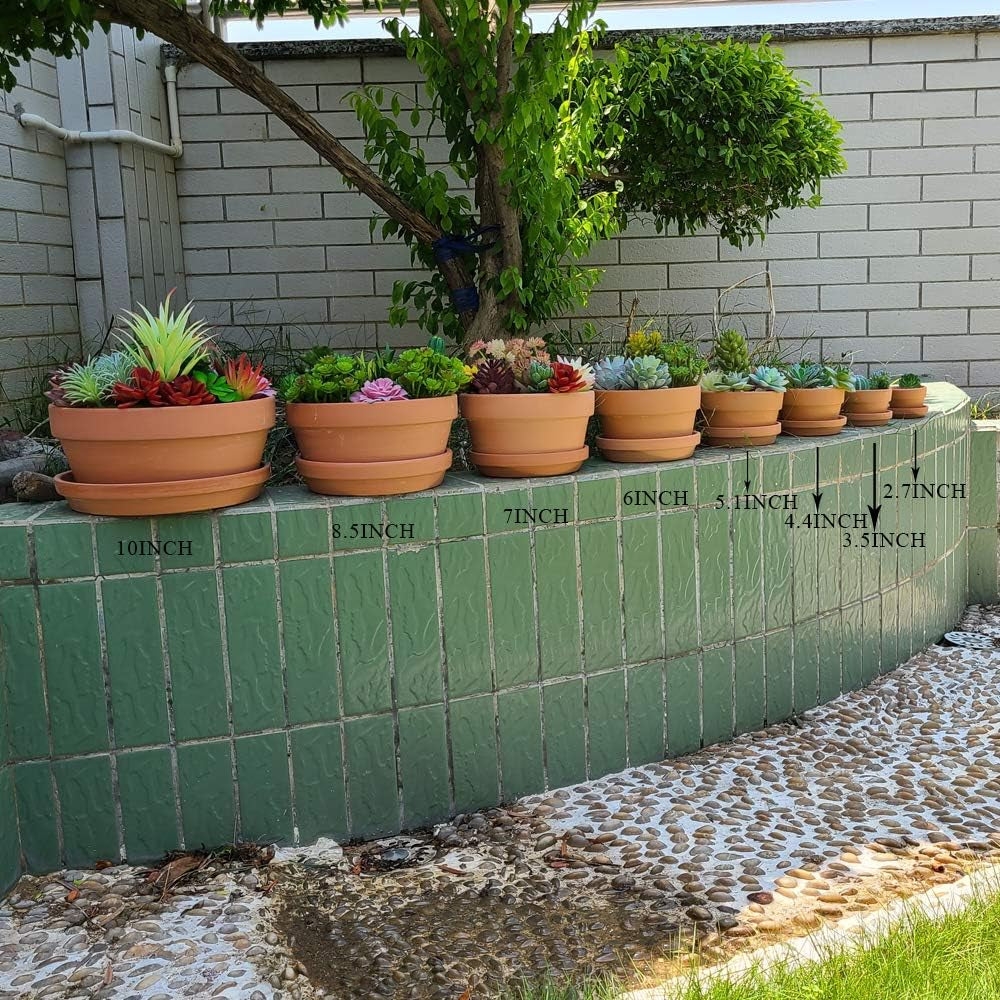4.4 Inch Shallow Terracotta pots with Saucer/Tray,Ceramic Clay Cactus/succlent Container with Drain Hole,Small unglazed Planter for Indoor/Outdoor Plants, Crafts