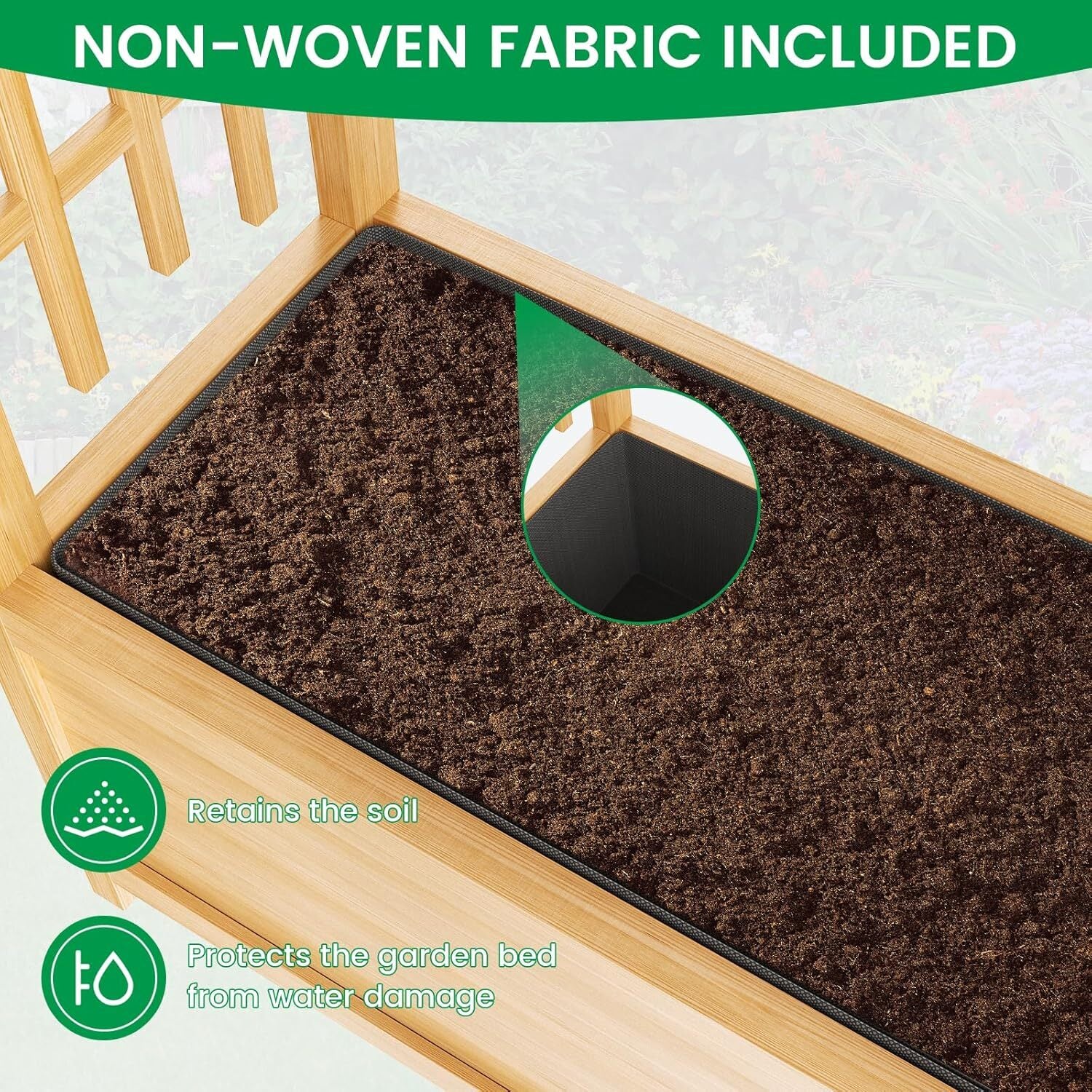 SLSY Raised Garden Bed with Trellis Wood Planter Box w/Hanging Roof Side Trellis