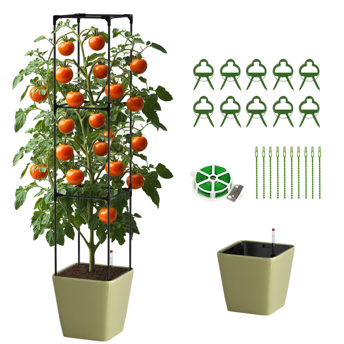 NAIZEA Tomato Planter Box with Trellis, Self Watering Rolling Raised Garden Bed