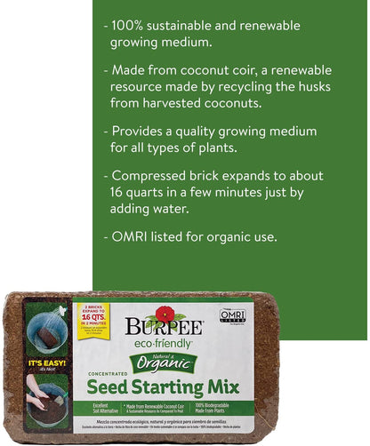Organic Coconut Coir Concentrated Seed Starting Mix, 16 Quart