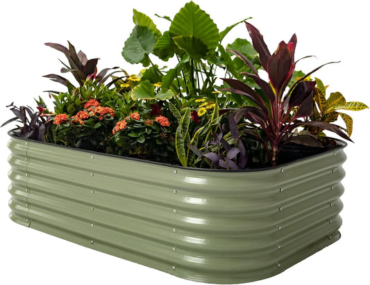 Raised Garden Bed Kits, 17" Tall 6 in 1 Modular Metal Raised Planter Bed for Vegetables Flowers Patio Ground Planter Box-Olive Green