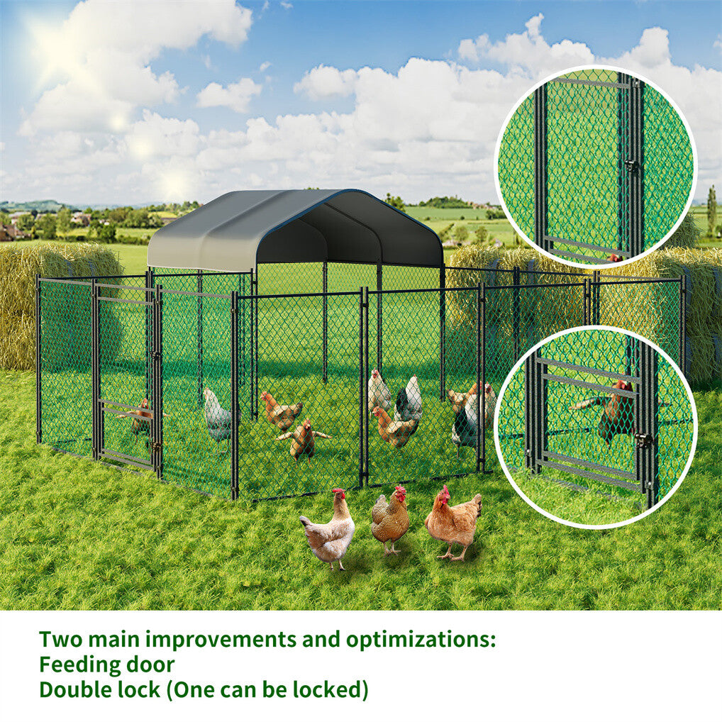 Heavy Duty Metal Chicken Coop Outdoor Metal Walk-in Hen House w Waterproof Cover