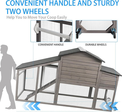 PetsCosset Chicken Coop Wooden Backyard Hen House with Run Nesting Box & Trays