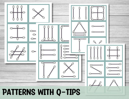 Cotton Swab Pattern Cards- Montessori preschool printable- Preschool- Kindergarten- Special Education- Toddler Quiet Time Activity-PDF