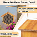 Mason Bee House Wax Coated Bee House, Bee Hotel for the Garden,Pollinator House Waterproof, Natural Handmade Wooden Mason Bee Hotel for Pollinating Bees Garden Supplies,Attracts Peaceful Bee