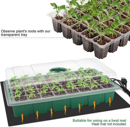 Seedling Trays Seed Starter Tray, 5-Pack Mini Propagator Plant Greenhouse Grow Kit with Humidity Vented Domes and Base for Seeds' Starting (40 Cells Per Tray, Total 200 Cells), Green