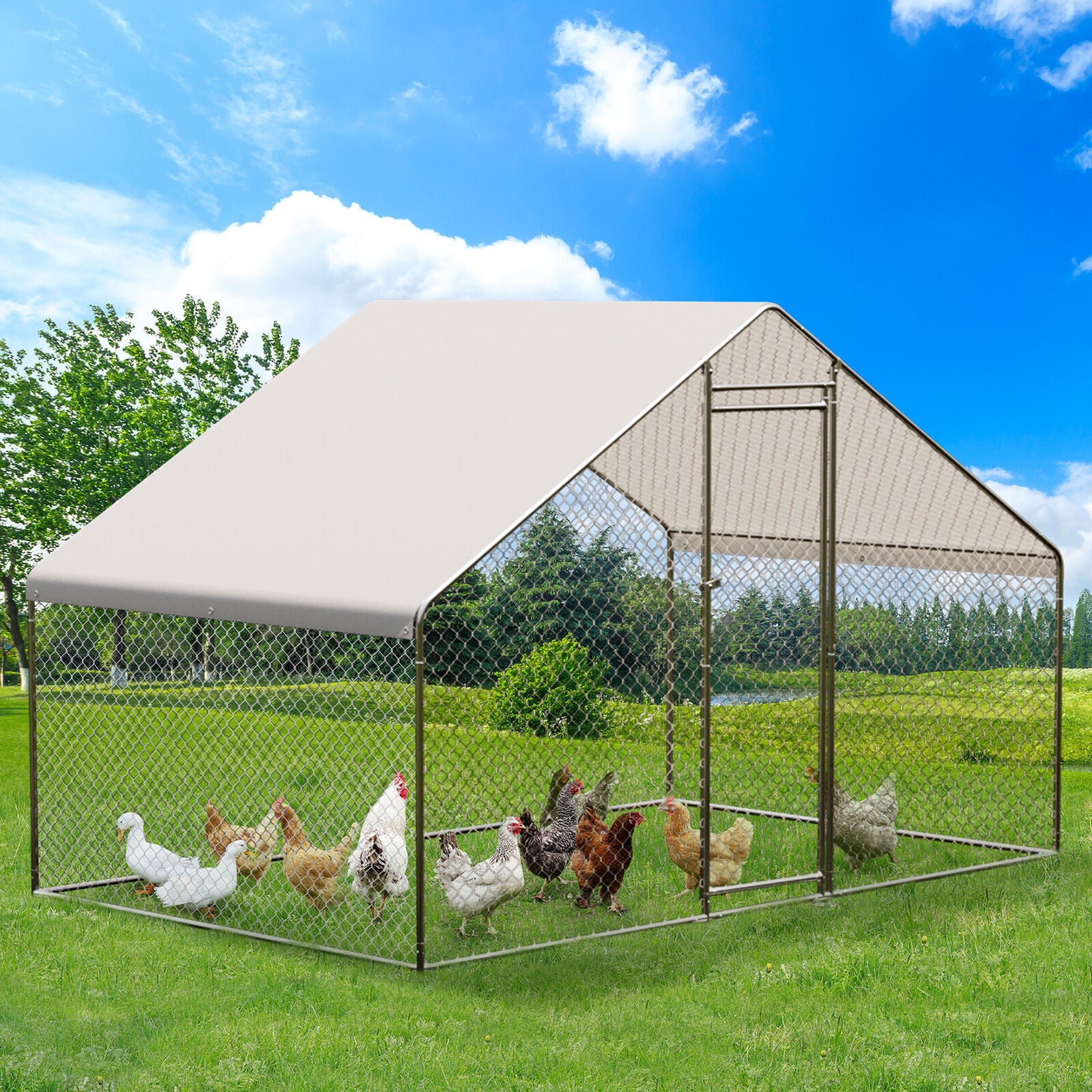 20FTx10FT Walk-in Chicken Coop Poultry Cage Hutches Pet House Chicken Run Cover