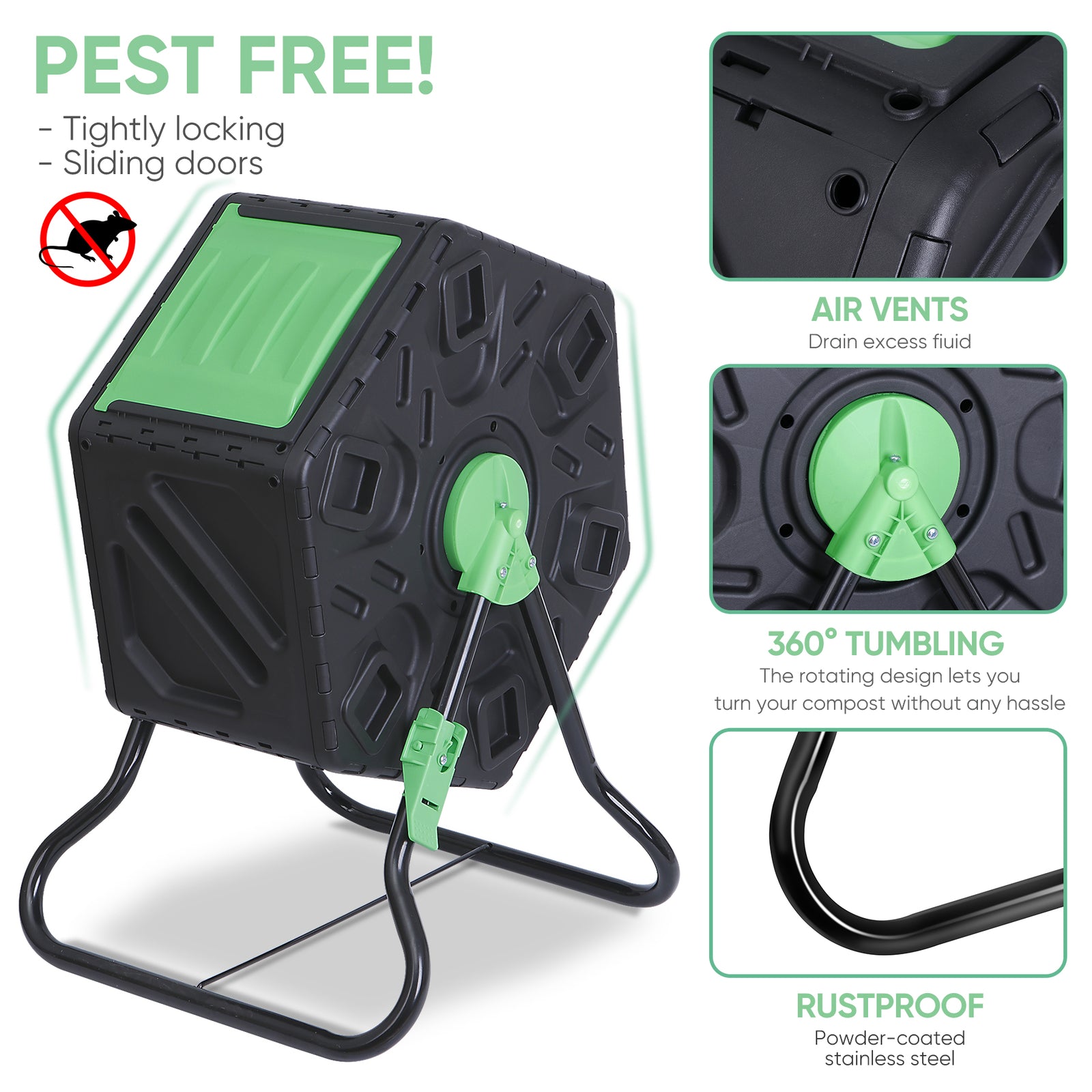 18.5 Gal Compost Bin Compost Tumbler Single Chamber Composter Outdoor Garden