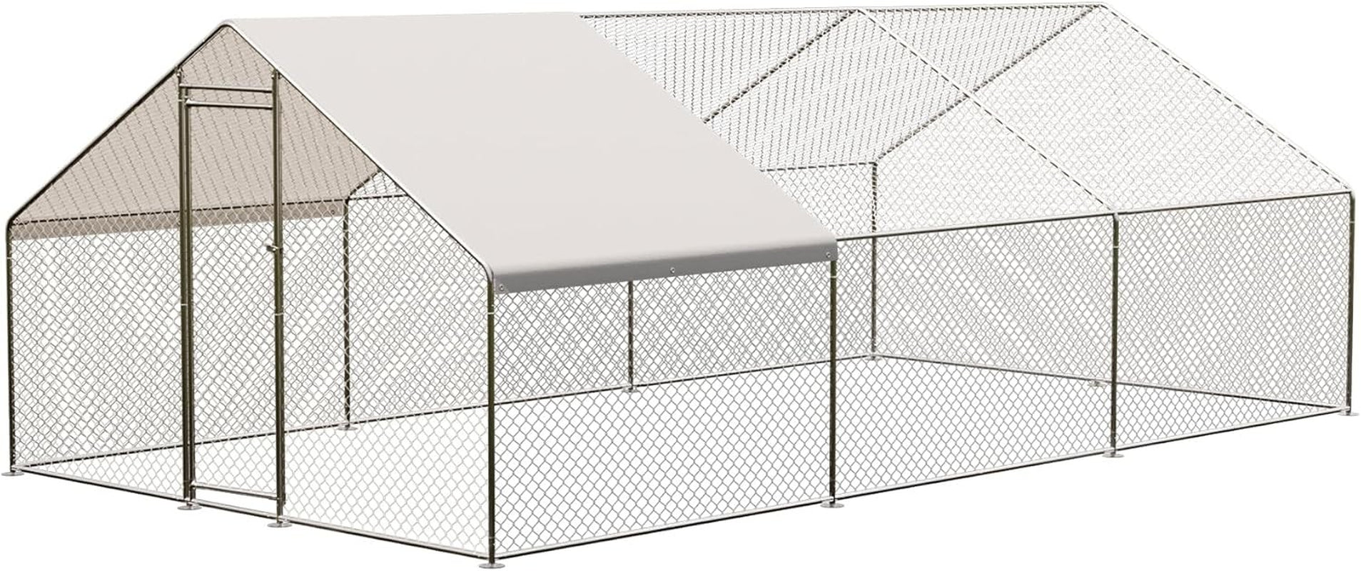 Metal Chicken Coop 6.5/13/20 FT Large Walk-in Hen Cage House with Cover Roof NEW