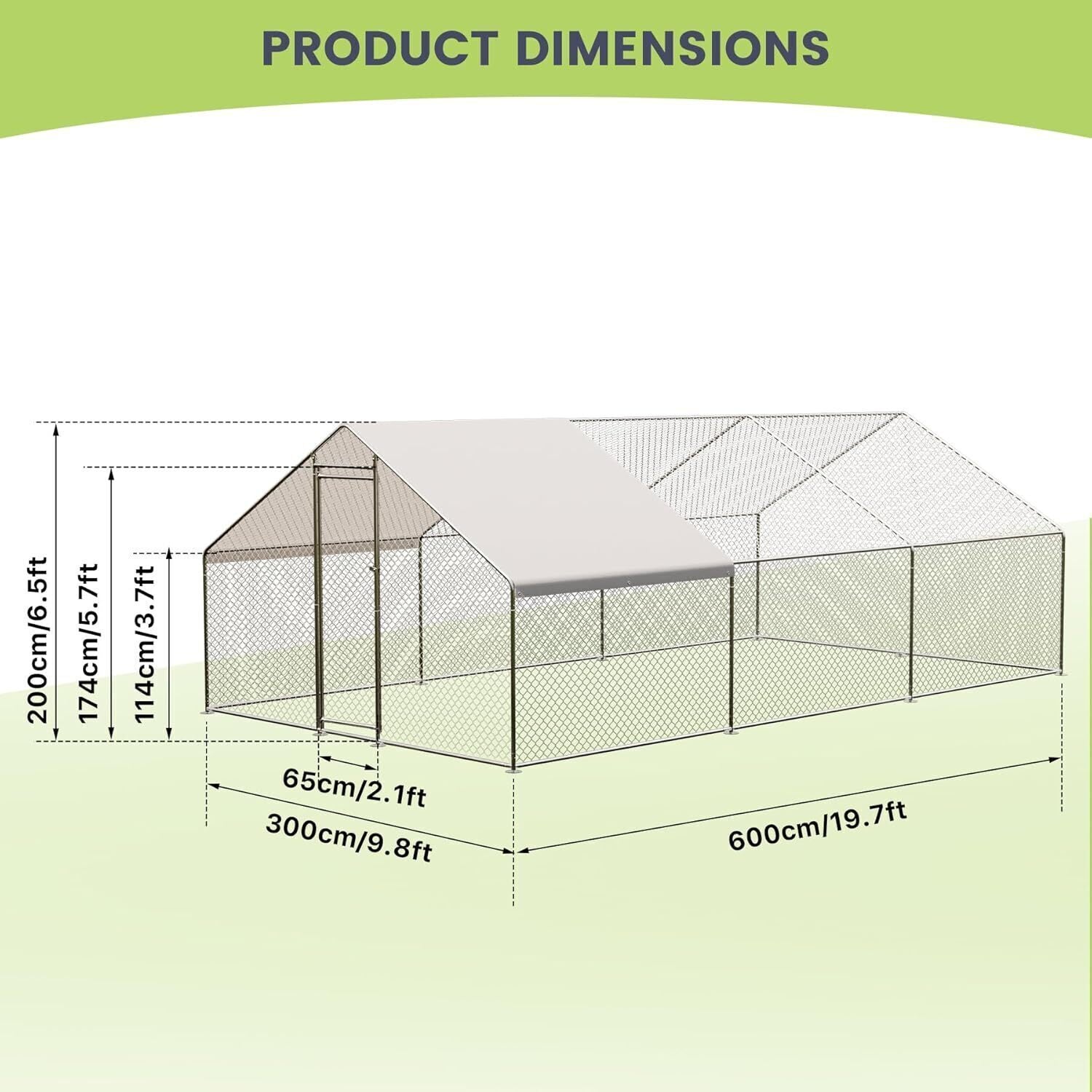 20FTx10FT Walk-in Chicken Coop Poultry Cage Hutches Pet House Chicken Run Cover