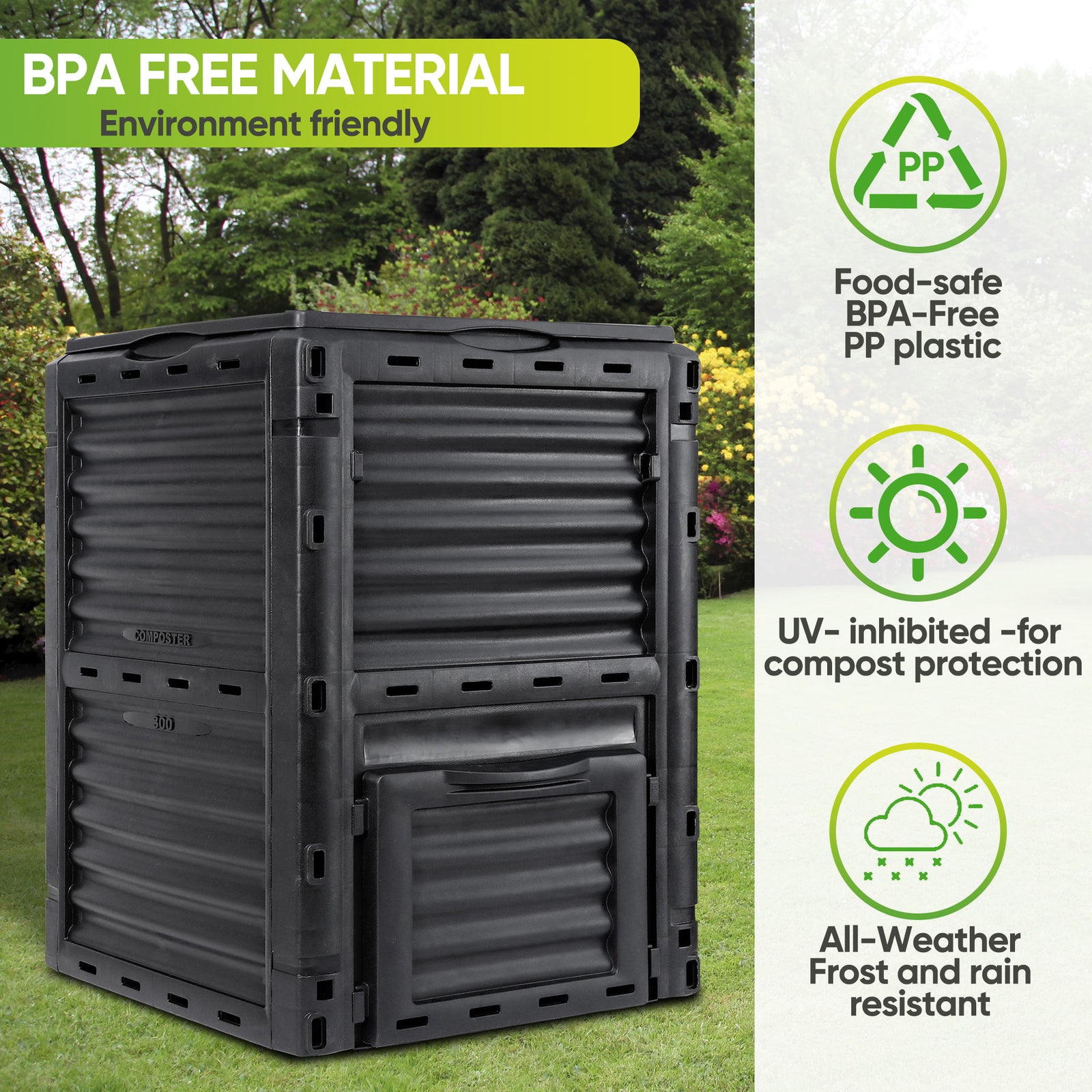 Large Garden Compost Bin 80 Gallon Outdoor Composter Bin from BPA Free Material