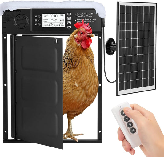 Automatic Chicken Coop Door Solar Powered, Cold Weather Electric Chicken Door Large Size Aluminum Door with Light Sensor & Timer with Power Off Emergency Mode 14.9" H x 11" W