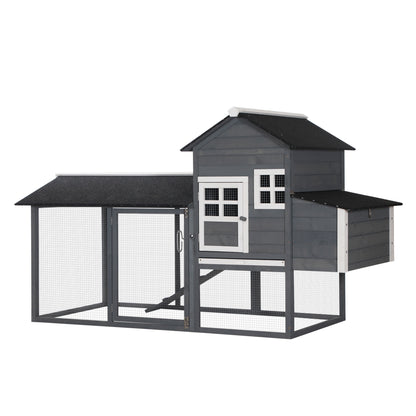PawHut 84'' Chicken Coop Deluxe Wooden House Hen Backyard Poultry Hutch Run Box