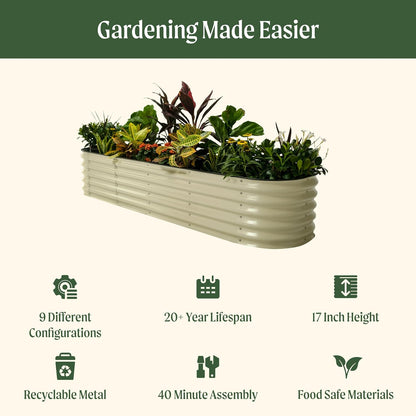 Raised Garden Bed Kits, 17" Tall 9 in 1 8ft X 2ft Metal Raised Planter Bed for Vegetables Flowers Ground Planter Box-British Green