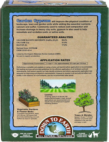 Organic Prilled Garden Gypsum - Calcium Sulfate Loosens Clay Soil Greens Grade Mini Granules, 5 lb