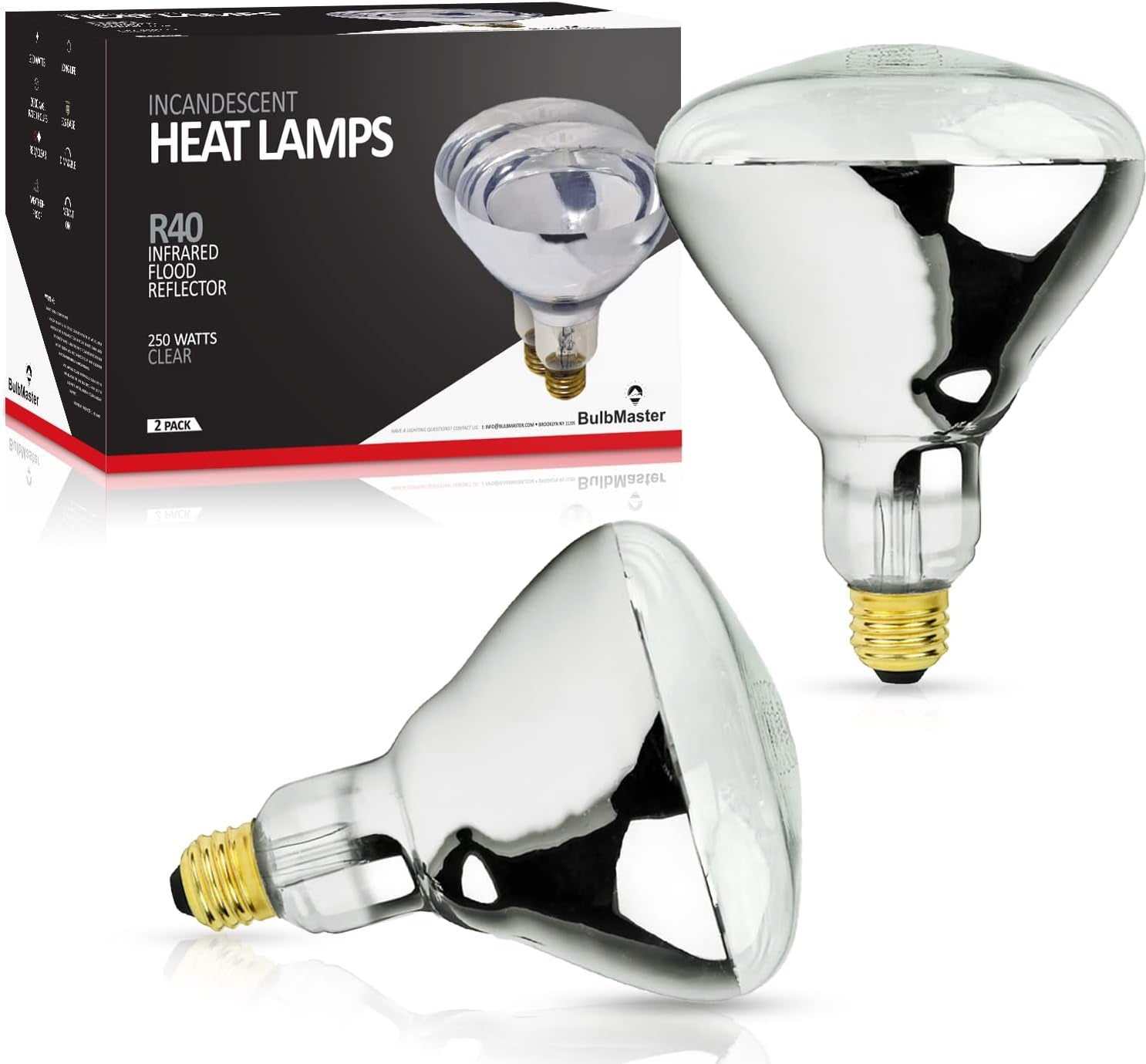 250 Watt Heat lamp Bulb for Bathroom R40 Incandescent Shower Heat Lamp Clear Infrared Bath Light 250R40 Chicken Light Bulb E26 Base 2 Pack