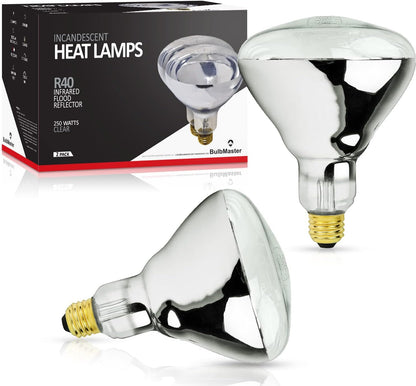 250 Watt Heat lamp Bulb for Bathroom R40 Incandescent Shower Heat Lamp Clear Infrared Bath Light 250R40 Chicken Light Bulb E26 Base 2 Pack