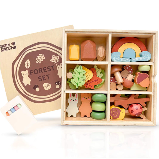 Wooden Forest Sensory Bin: Montessori Toys for Preschool Learning, Open-Ended Play Set