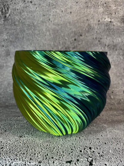 Large Twisted Flowerpot for Plants of all kinds (Dual Gold and Blue color) - 8" Diameter by 6" Tall Colorful Planter Modern Planter