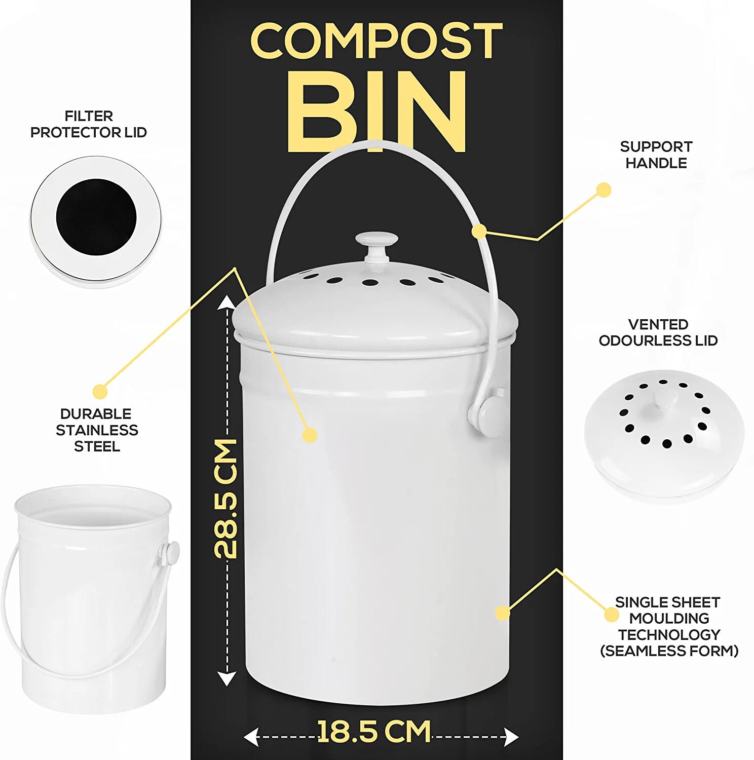 Compost Bin with Lid and 1.3 Gallon Compose Spare Charcoal Filter Utopia Kitchen