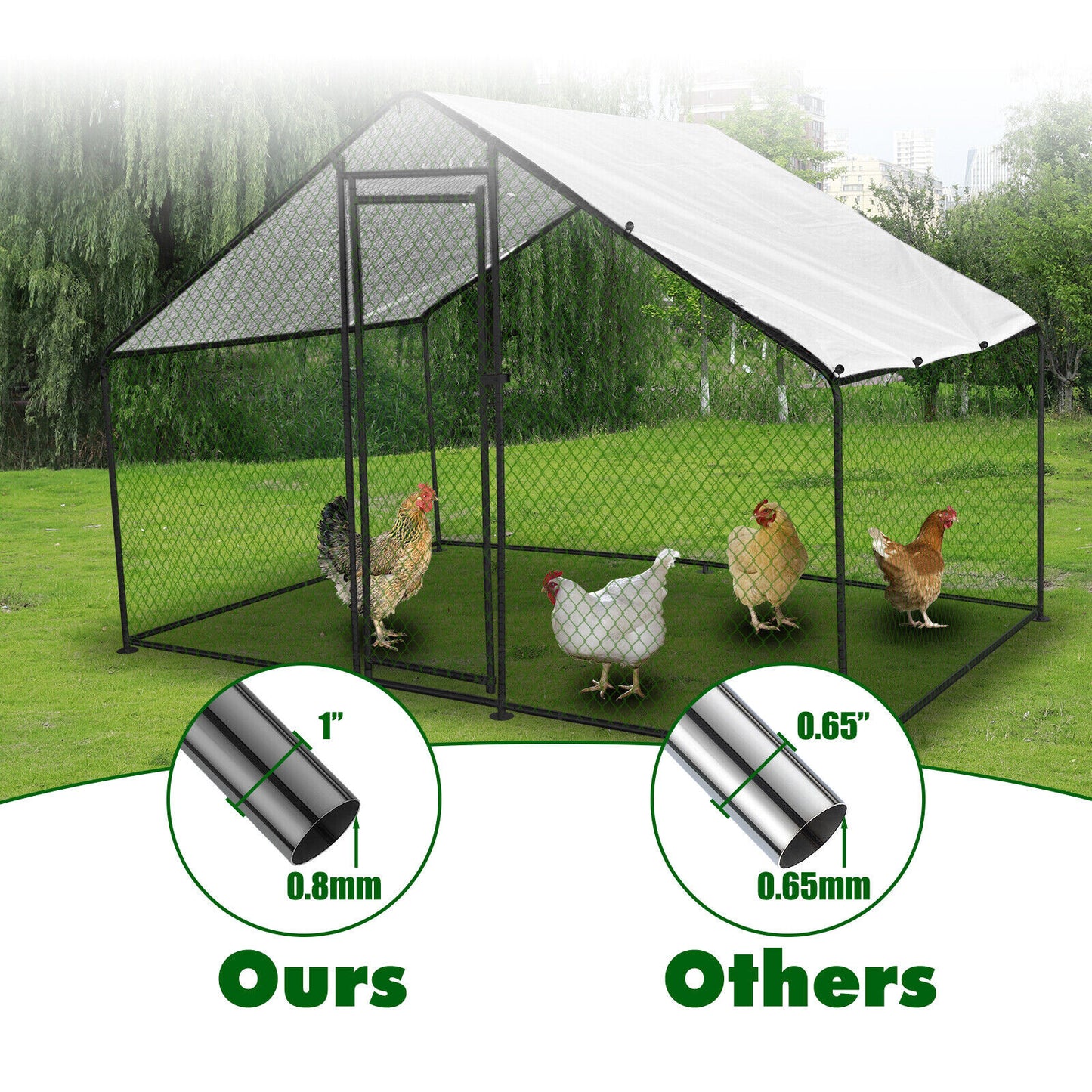 Walk-in Metal Chicken Coop 6.6x10x6.6ft Poultry Cage Hen House w/Cover Large