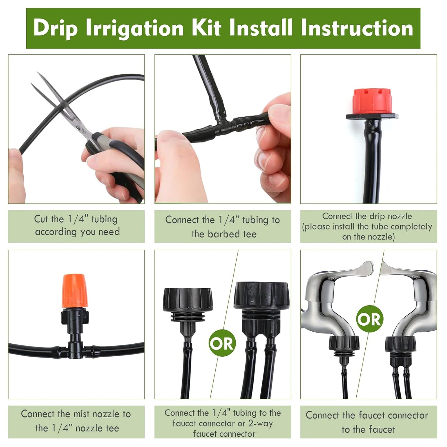 Drip Irrigation Kit, 50ft Irrigation System for Garden with 1/4" Irrigation Tubing DIY Saving Water Automatic Watering System for Garden, Greenhouse, Flower Bed, Patio, Lawn
