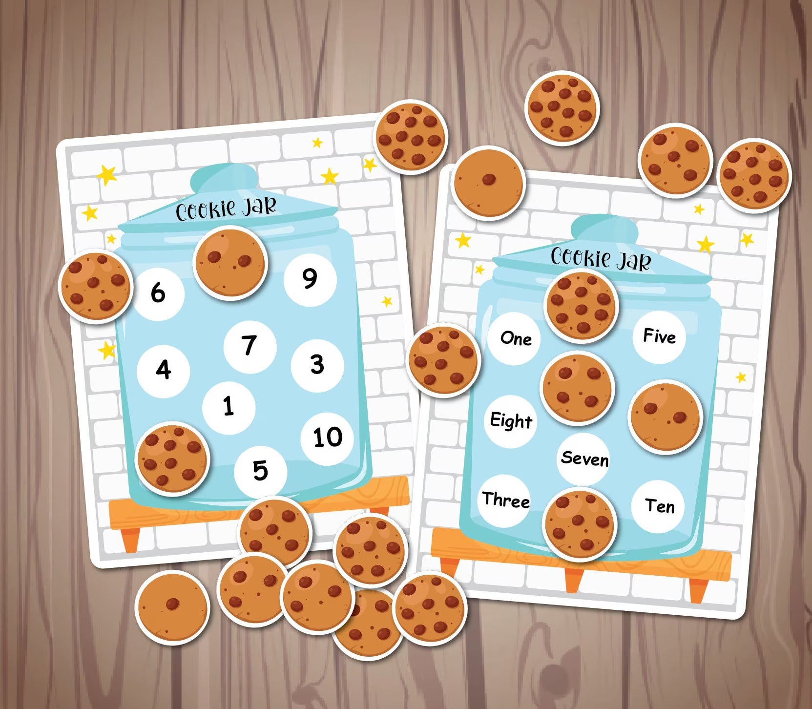 Cookie Jar Counting Activity, Matching Numbers 1-10 Count, Homeschool Learning, Pre-k Learning, Educational Resource.