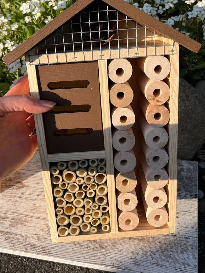 Sunny Pollinator Hotel: Native Bee House, Organic Gardening Gift