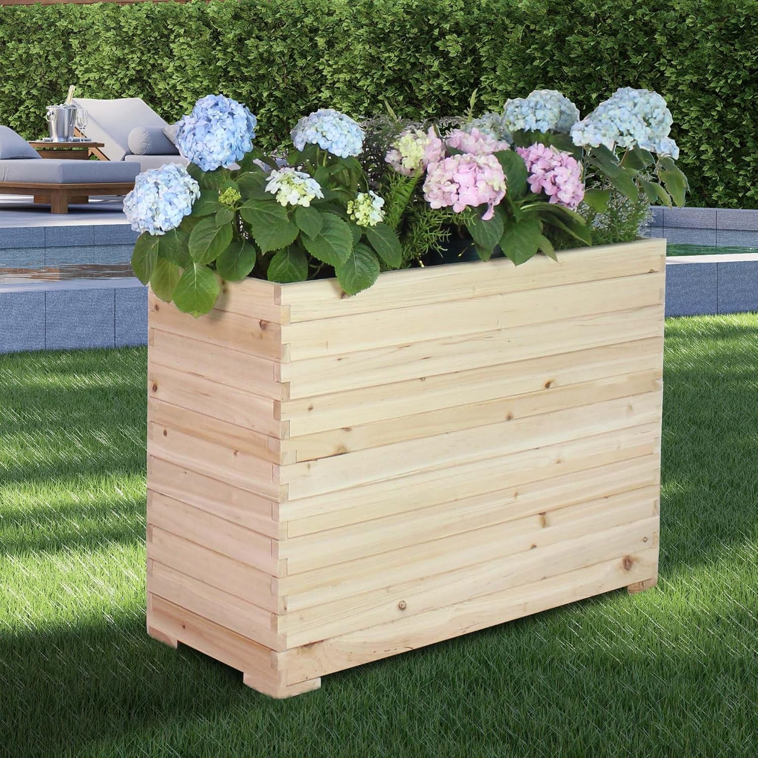Wood Raised Garden Bed, Rectangular Planter Box Outdoor Large Tall Trough 39"x28"x15" Flower Planters Boxes with Bottom for Plants Herb Patio Porch Balcony Privacy Screen