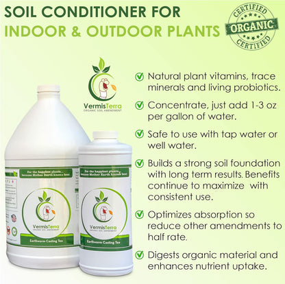 Worm Tea for Gardening and Composting - 32oz Quart - Organic Earthworm Soil Enhancer - Vermicompost Fertilizer - Increase Yields, Boost Growth - Vegetables, Flowers, Fruit and Trees - Plant Probiotic