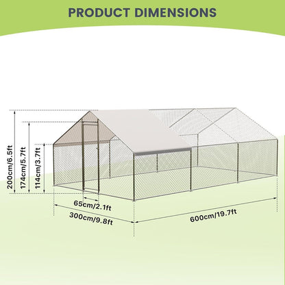 20 x10ft Walk-in Metal Chicken Coop Poultry Cage Pet House w/ Chicken Run Cover