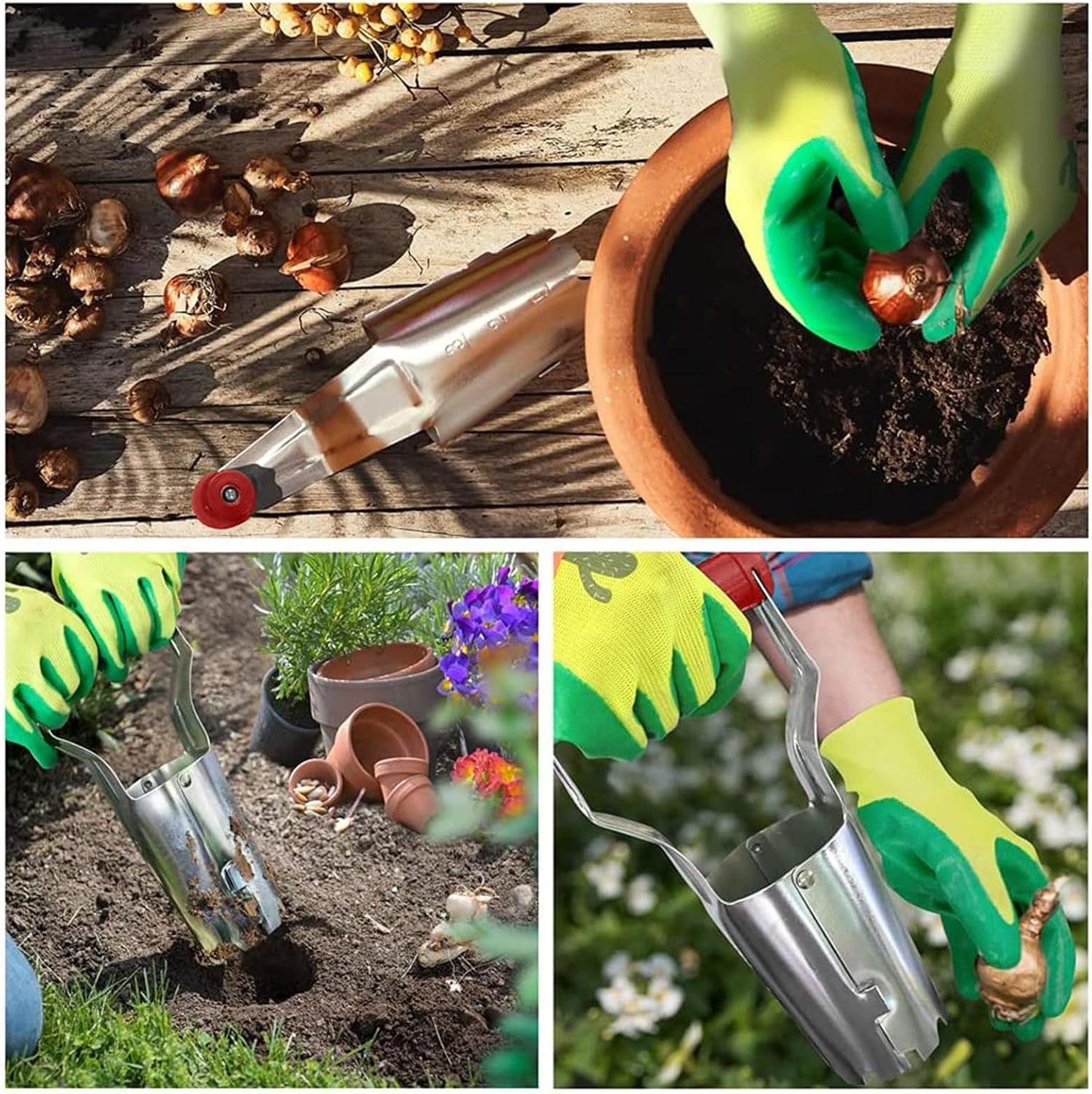 Bulb Planter with Depth Markers - Automatic Soil Releasing Seed Bulb Transplanter for Planting/Digging Tulips, Daffodils, Dahlias and More