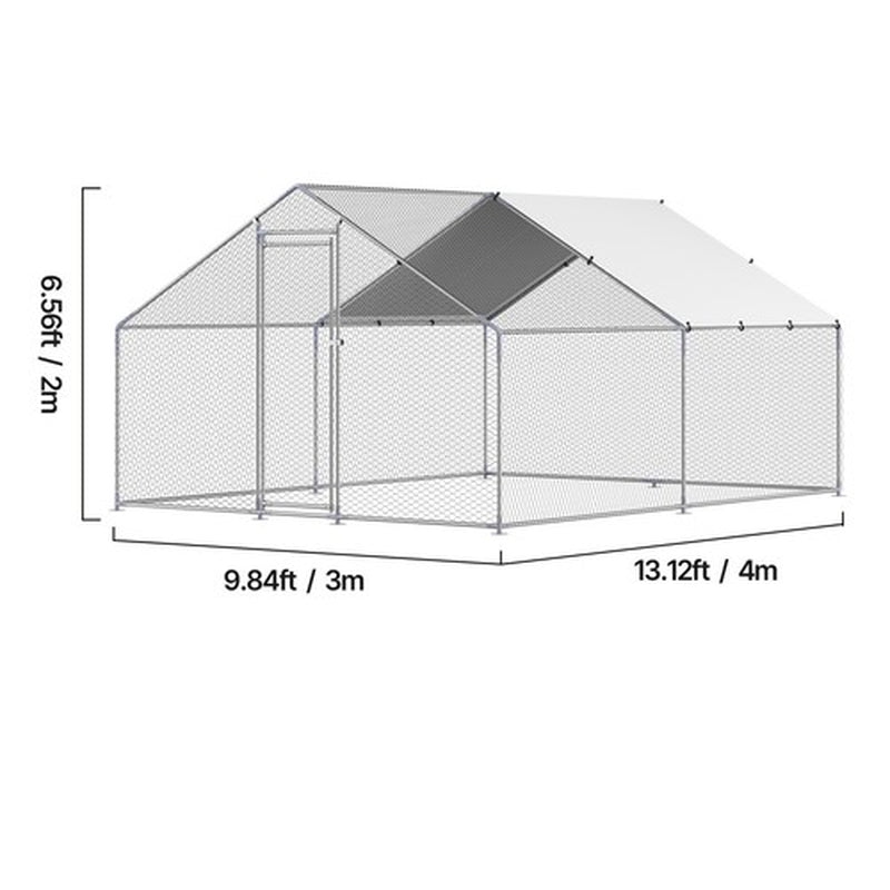 Metal Chicken Coop 9.8x13.1x6.5 ft Walk-in Chicken Run with Cover Spire Roof