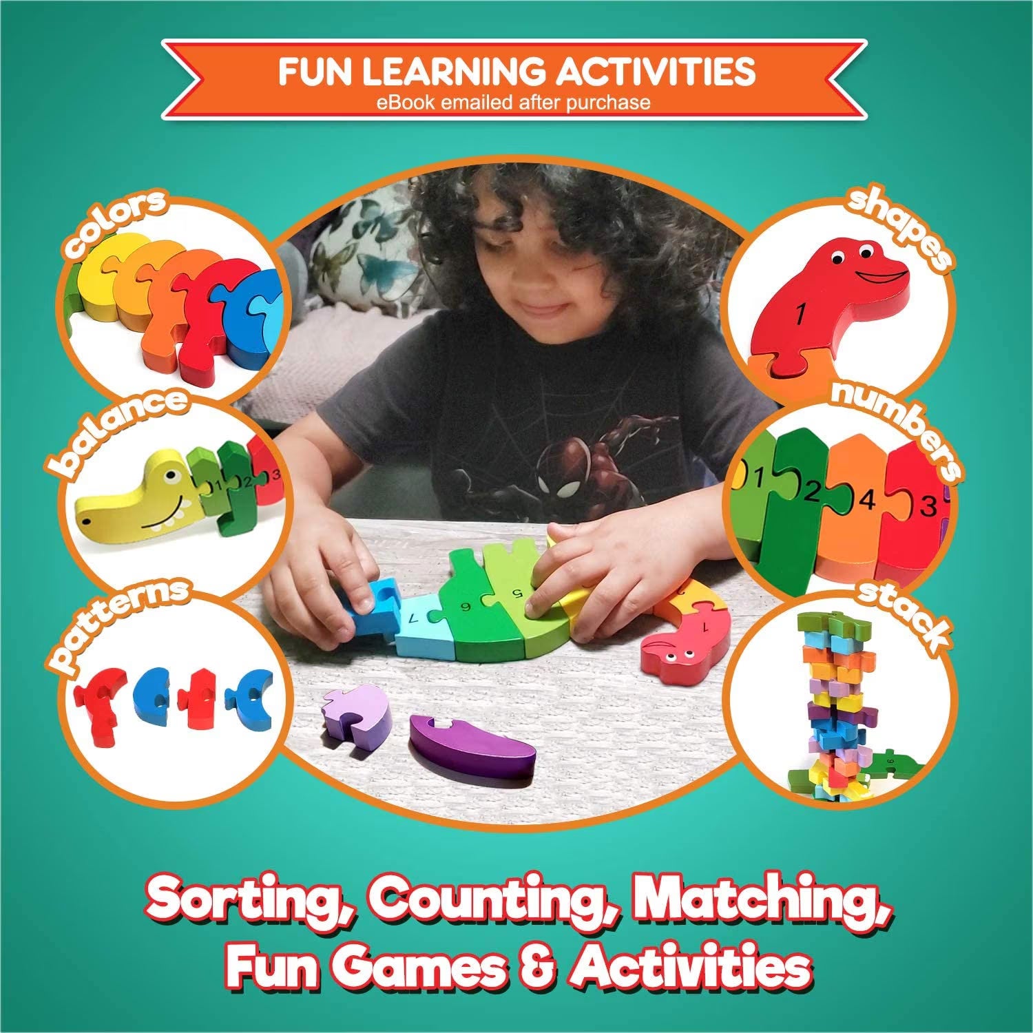 Thick Animal Wooden Puzzles for Toddlers - Colors and Counting Building Toys and Toddler Games - Montessori Toys Wood Blocks