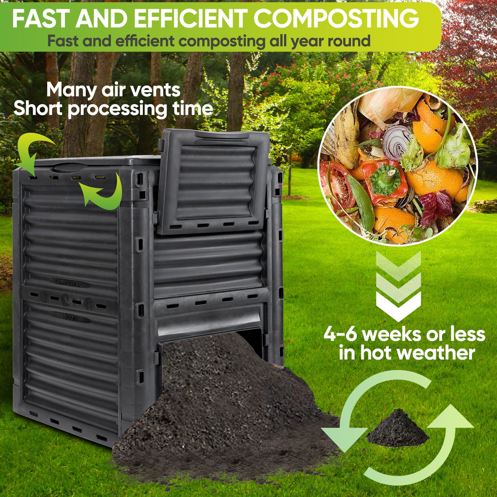 Large Garden Compost Bin 80 Gallon Outdoor Composter Bin from BPA Free Material