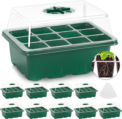 10 Packs Seed Starter Tray Seed Starter Kit with Humidity Dome (120 Cells Total Tray) Seed Starting Trays Plant Starter Kit and Base Mini Greenhouse Germination Kit for Seeds Growing Starting