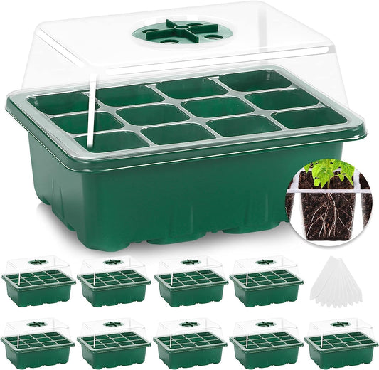 10 Packs Seed Starter Tray Seed Starter Kit with Humidity Dome (120 Cells Total Tray) Seed Starting Trays Plant Starter Kit and Base Mini Greenhouse Germination Kit for Seeds Growing Starting