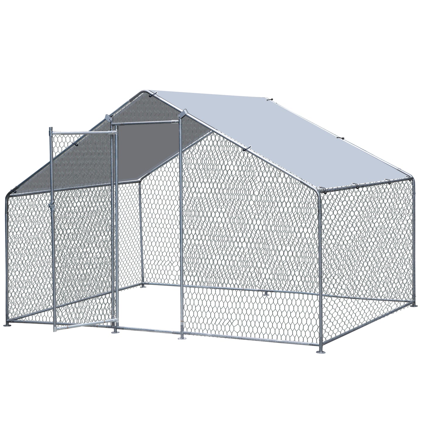 10x6FT Metal Chicken Coop Walk-in Poultry Cage Chicken Runs with Roof Cover Yard