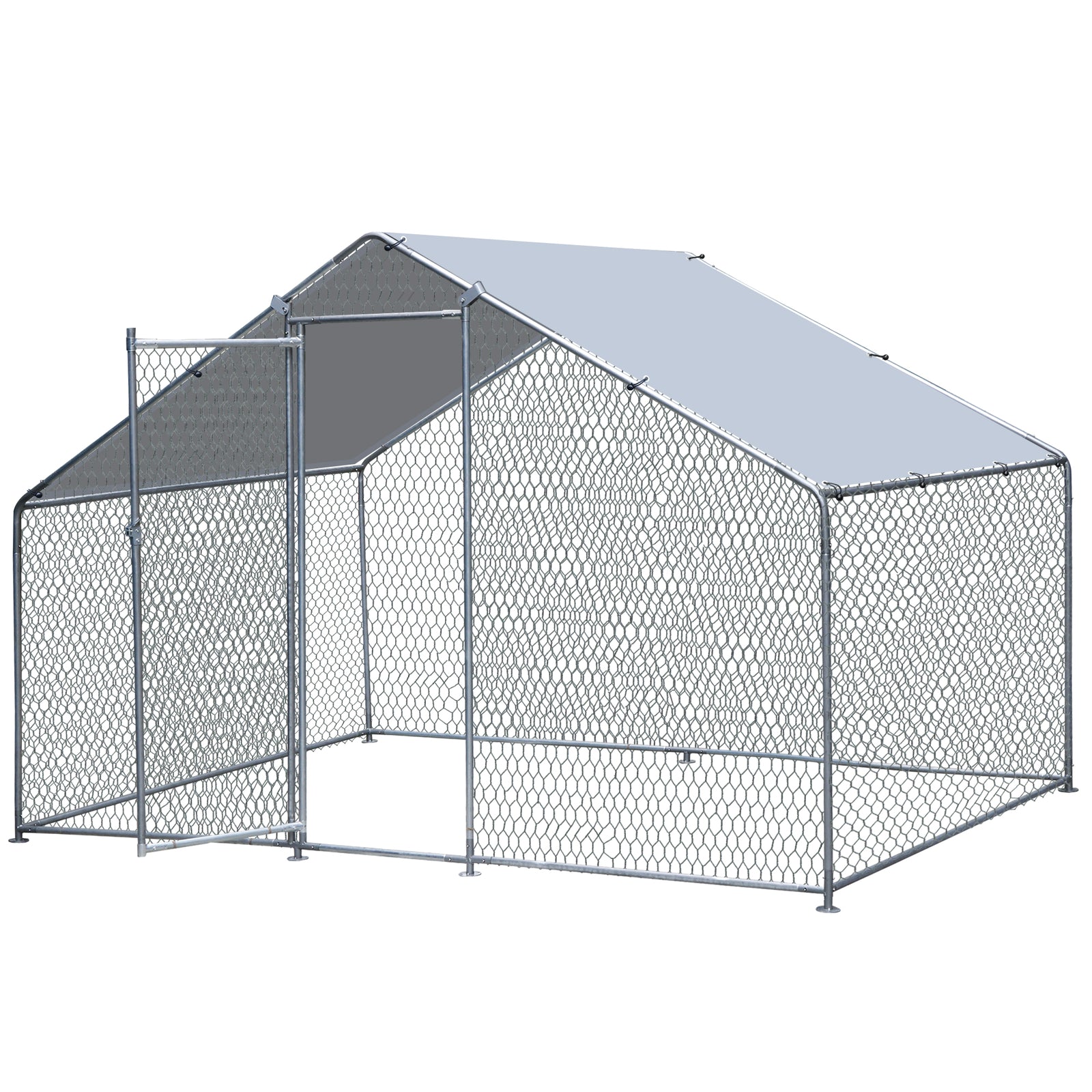 10x6FT Metal Chicken Coop Walk-in Poultry Cage Chicken Runs with Roof Cover Yard