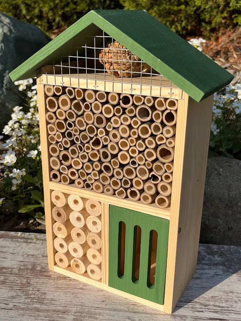 Sunny Pollinator Hotel: Native Bee House, Organic Gardening Gift