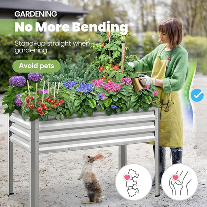 Large Raised Garden Bed with Legs Galvanized Elevated Planter Box 48×24×30 in for Backyard, Patio, Balcony, 400Lb Capacity, Silver