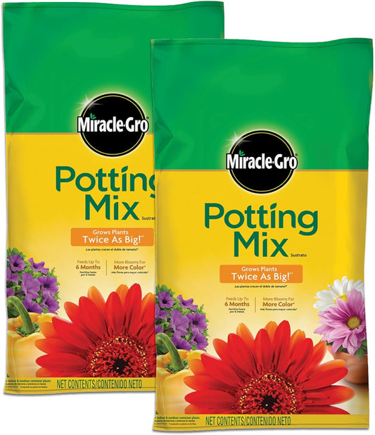 Potting Mix, For Container Plants, Flowers, Vegetables, Annuals, Perennials, Shrubs, Feeds for up to 6 Months, 16. qt., 2-Pack