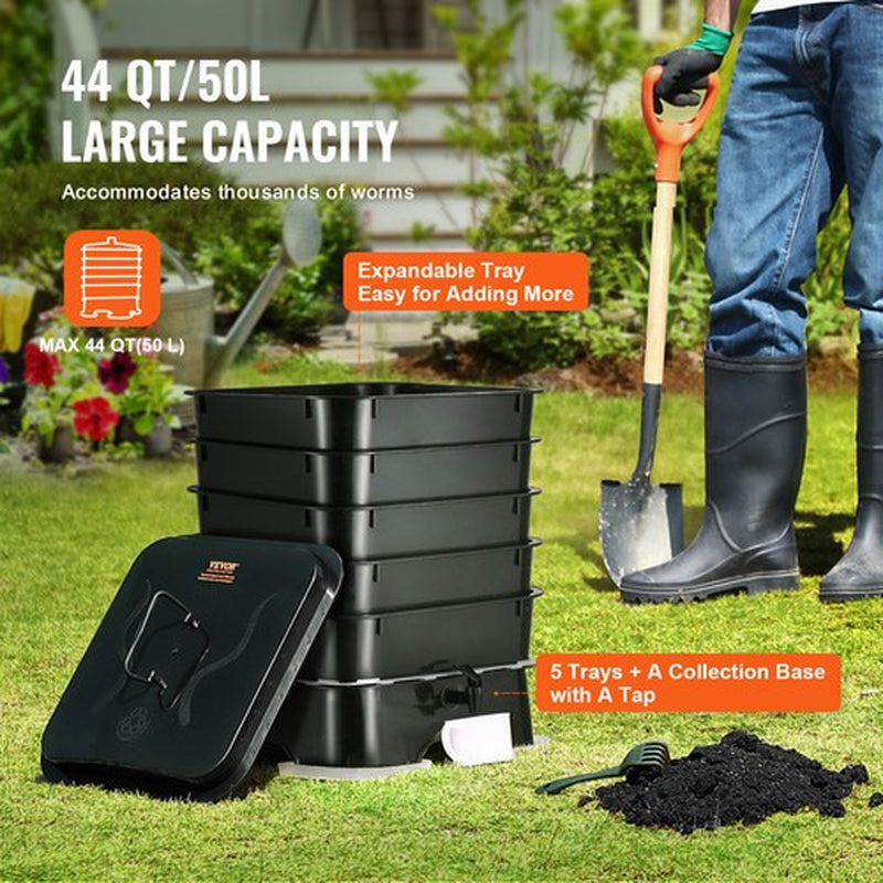 5-Tray Worm Composter 44 QT/50 L Worm Compost Bin Indoor and Outdoor