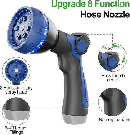 50ft 304 Stainless Steel Garden Hose Metal, Heavy Duty Water Pipe with Nozzles for Yard, Outdoor - Flexible, Never Kink & Tangle, Puncture Resistant (Sliver)