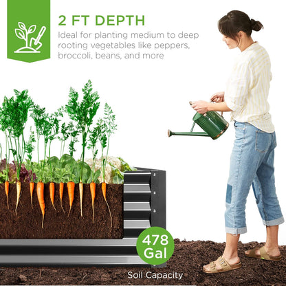 8x4x2ft Outdoor Metal Raised Garden Bed, Deep Root Planter Box for Vegetables, Flowers, Herbs, and Succulents w/ 478 Gallon Capacity - Gray