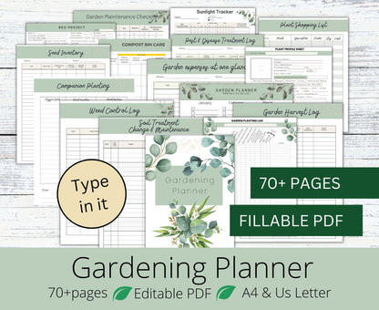 Garden Planner Fillable Printable PDF Garden Journal Garden Calendar Garden Log Gardening Organizer Gardening Binder Editable Gardening Book