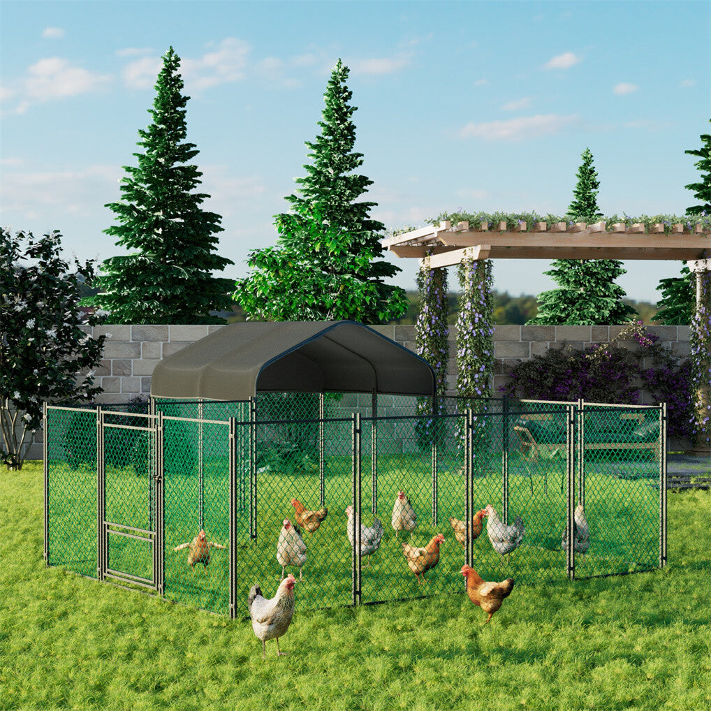 Heavy Duty Metal Chicken Coop Outdoor Metal Walk-in Hen House w Waterproof Cover