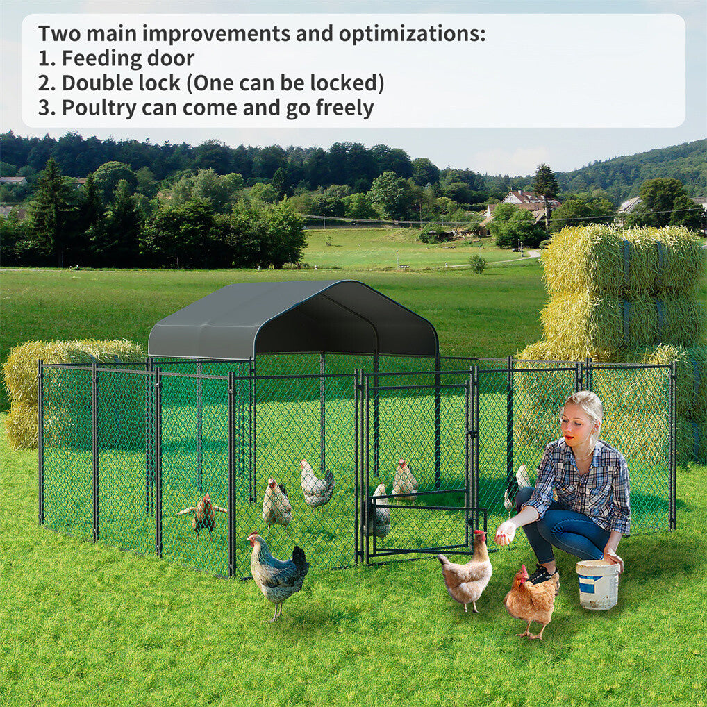 Heavy Duty Metal Chicken Coop Outdoor Metal Walk-in Hen House w Waterproof Cover