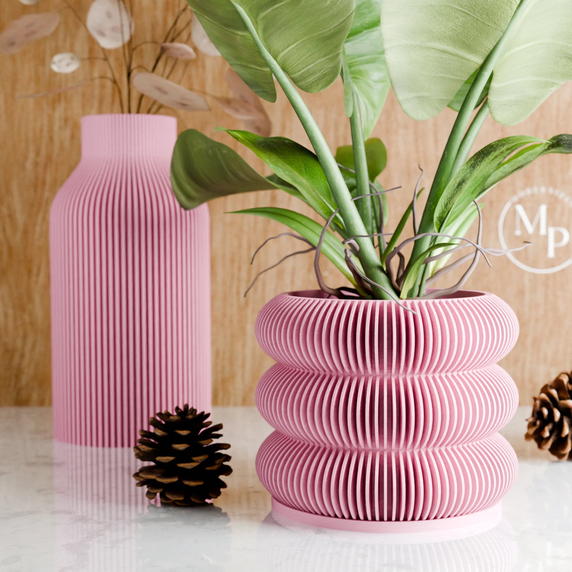 Wood BUBBLES Planter, 9 Color Options, Unique 3D Printed Plant Pot with Drainage & Saucer For Houseplants, Small to Large, 4 5 6 7 8 Inch
