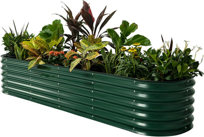 Raised Garden Bed Kits, 17" Tall 9 in 1 8ft X 2ft Metal Raised Planter Bed for Vegetables Flowers Ground Planter Box-British Green